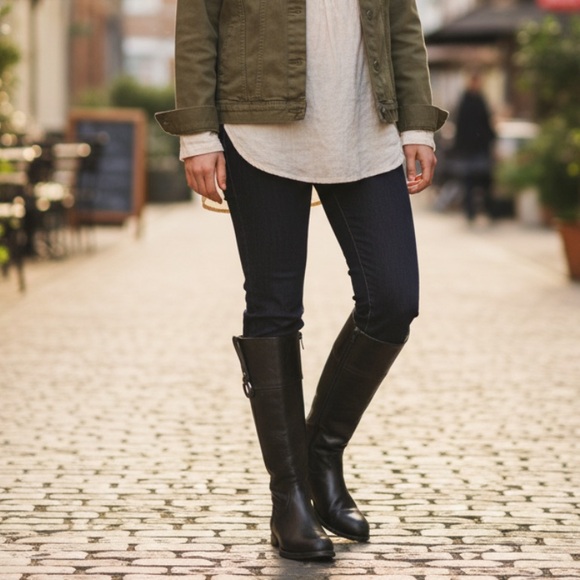 $389 Frye Jamie Ring Tall Distressed Stone Black Leather Knee High Zip Up Boot - Picture 2 of 15